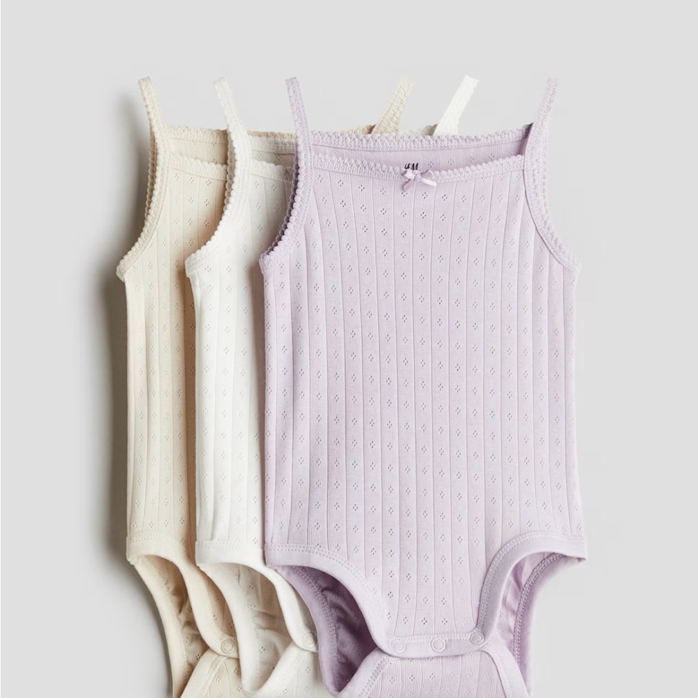 H&M 3-Pack Baby Girl Sleveless Bodysuits, Size 12-18M
